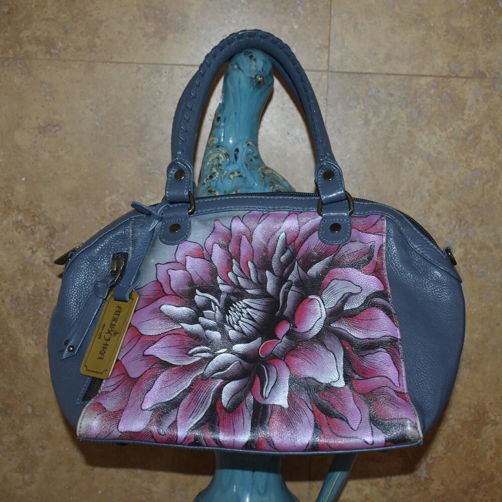 ANUSCHKA INDIA GENUINE LEATHER FLORAL blooming FLOWER ART HAND BAG PURSE